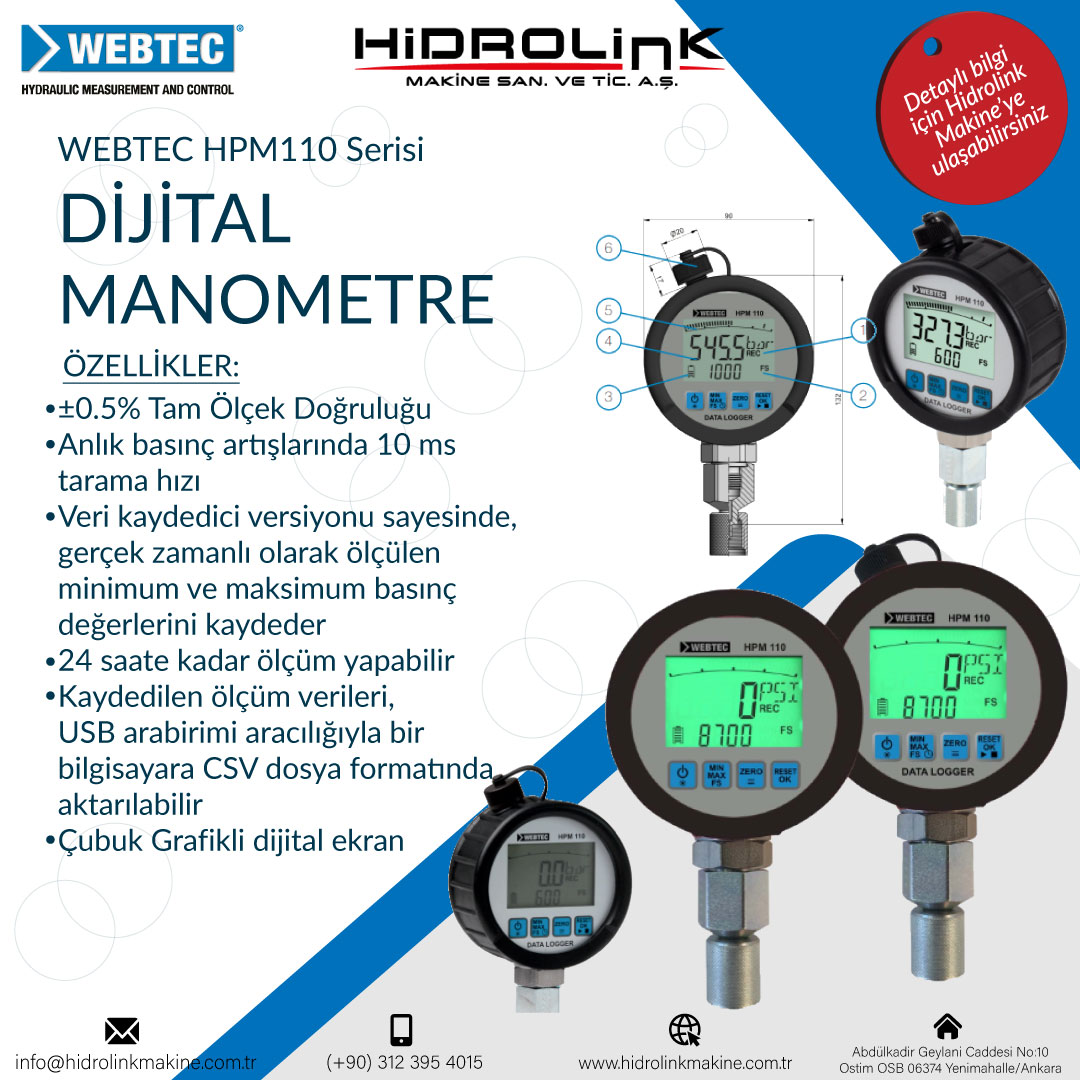 Webtec HPM110 Serisi Dijital Manometre